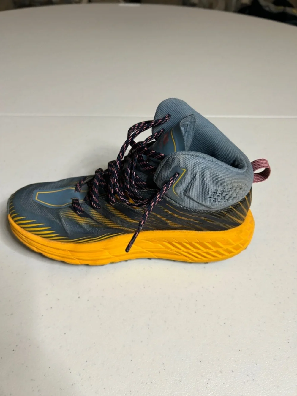 Hoka One One Gray and Yellow Trail Running Shoes SIZE 7
